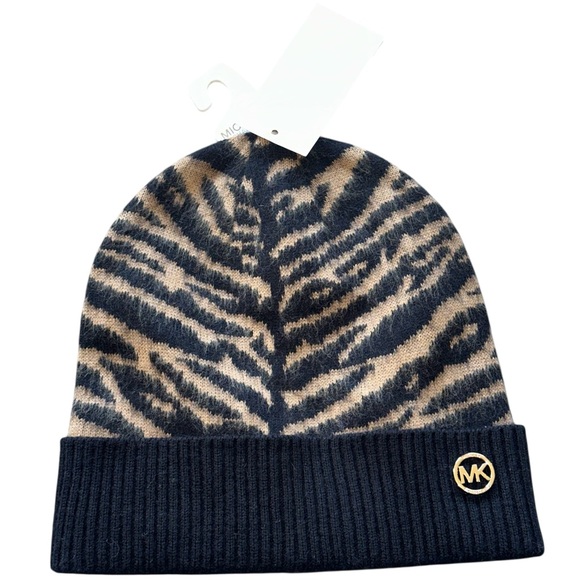 MICHAEL Michael Kors Accessories - NWT  Michael Kors Women's Animal Print Knit beanie Black Carmel Size One
